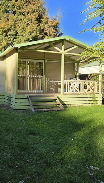 Location de chalet dans la Drôme au camping près de Roman-sur-Isère, La Grivelière 4 étoiles